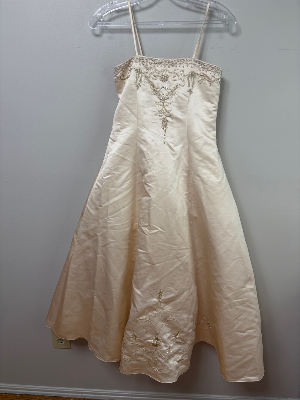 NWT Mary's Bridal Girls Champagne Gold Satin Flower Girl Dress F732 CY Size 10